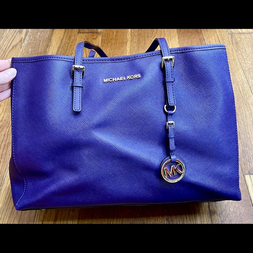 Michael Kors purple saffiano leather shoulder bag